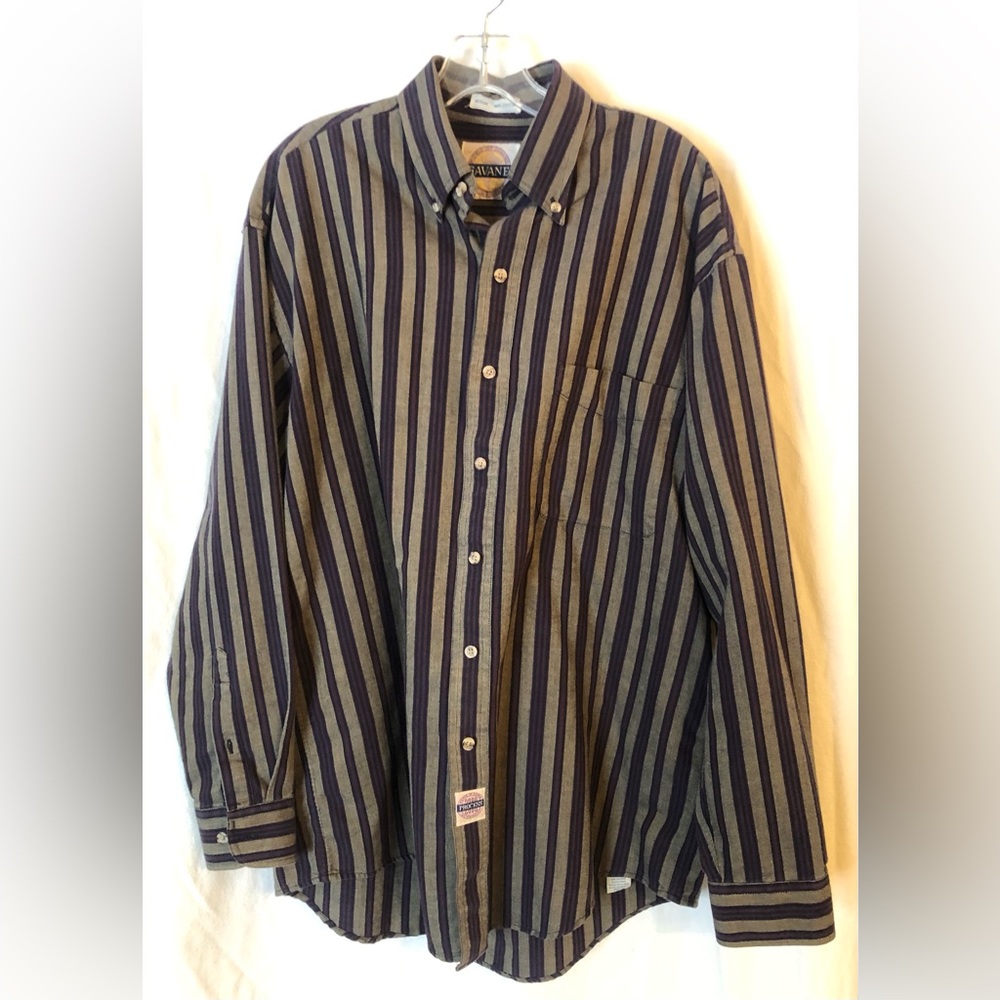 Savane 2000 Process, Men's Navy/Grey/Violet Striped Shirt, Size M